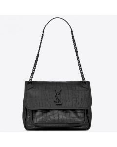 Saint Laurent Medium Niki Bag Black Crocodile Embossed Leather