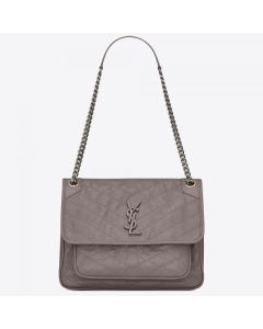 Saint Laurent Medium Niki Bag Grey Crinkled Leather