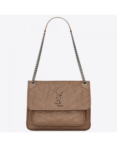 Saint Laurent Medium Niki Bag Taupe Crinkled Leather