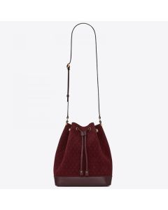 Saint Laurent Monogram All Over Bucket Bag Bordeaux Suede