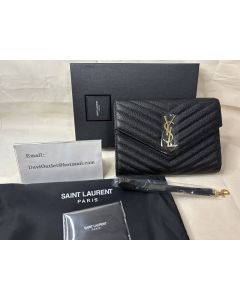  Saint Laurent Monogram Clutch Black Grained Leather