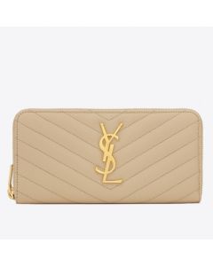 Saint Laurent Monogram Zip Around Wallet Powder Grained Leather