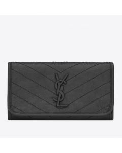 Saint Laurent Niki Large Wallet Storm Crinkled Vintage Leather