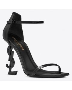 Saint Laurent Opyum 110mm Sandals Black Palent Leather