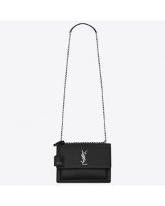 Saint Laurent Sunset Medium Bag Black Grained Leather