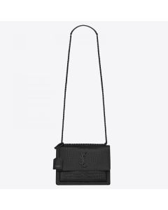 Saint Laurent Sunset Medium Bag Noir Crocodile Embossed Leather