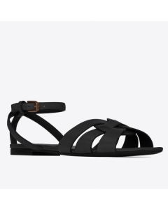 Saint Laurent Tribute Flat Sandals Black Leather