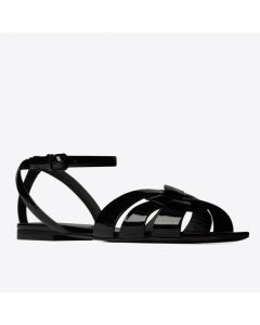 Saint Laurent Tribute Flat Sandals Black Patent Leather