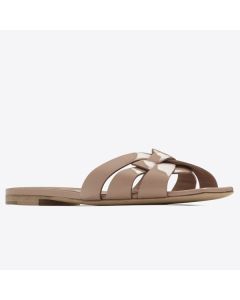 Saint Laurent Tribute Slides Dark Beige Patent Leather