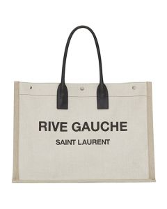 Saint Laurent White Linen Rive Gauche Tote Bag