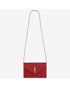 Saint Laurent WOC Envelope Chain Wallet Red Leather