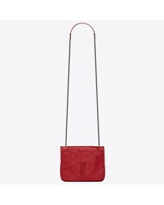 Saint Laurent WOC Niki Chain Wallet Red Crinkled Leather