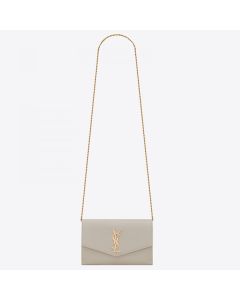 Saint Laurent WOC Uptown Chain Wallet White Leather